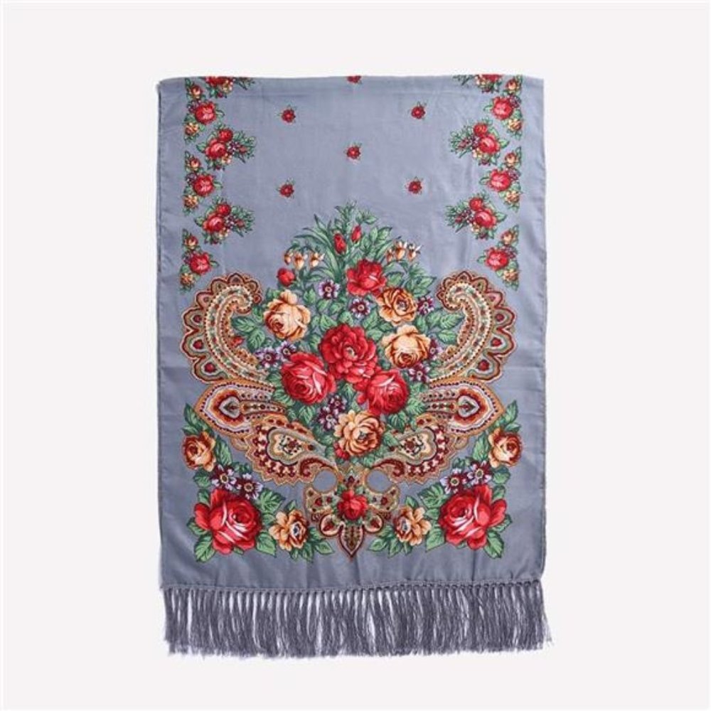 Gray‎ Floral Paisley Printed Tassel Scarf Neck Wrap Long Pashmina Shawl Tartan - Picture 4 of 6